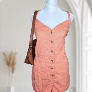 Celebrity Pink Button Front Romper 100% Cotton Pockets Plus Size XXXL